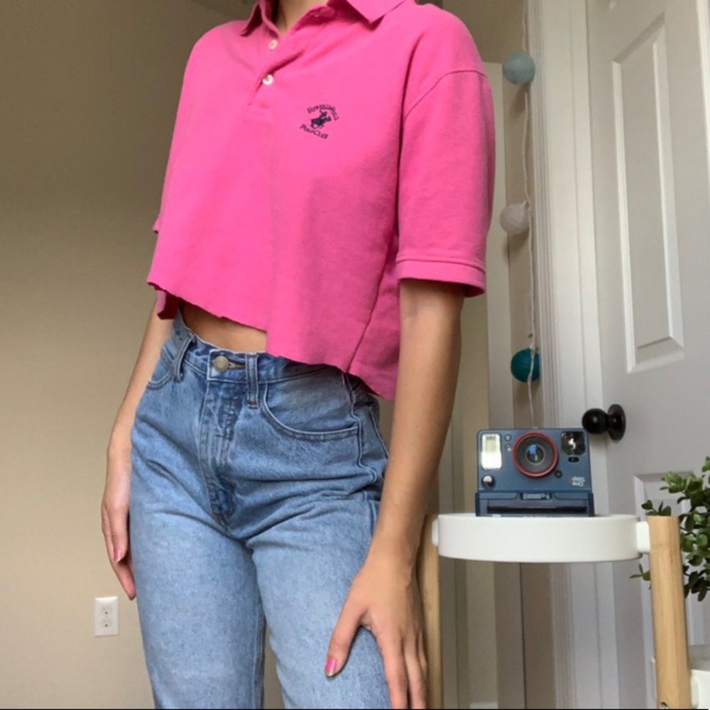 Hot pink cropped polo